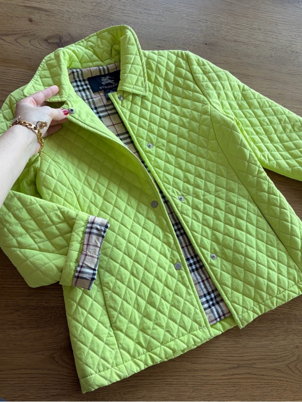 Burberry Girls 9/10Y Quilted Jacket Nova Check Lined Lime Green